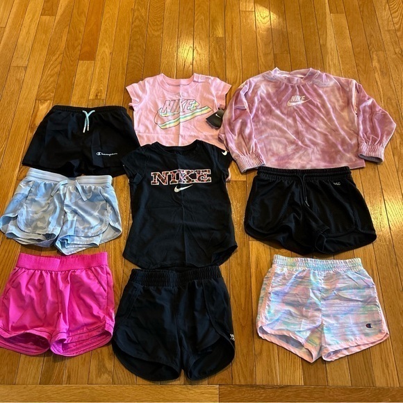 9 Pieces Nike Champion DSG All In Motion Athletic Shorts Tops Girls Size 4/5 - Picture 1 of 15